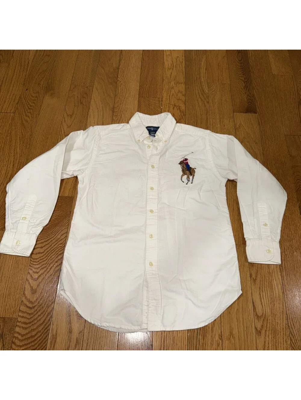 Ralph Lauren Polo Boys Oxford Button Up White M(10-12)  Big Pony Vintage Y2K